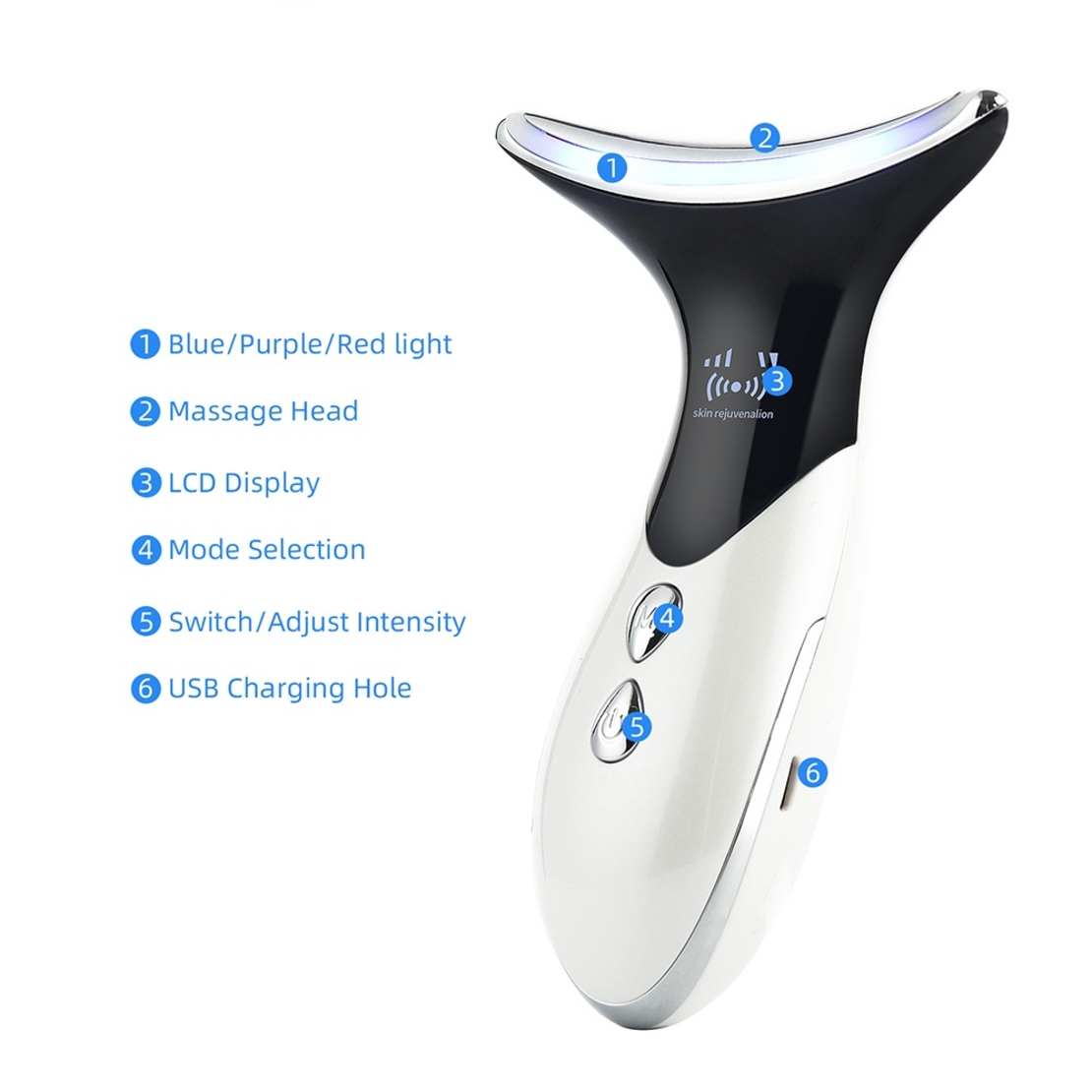 Dispozitiv de Lifting si Rejuvenare Faciala 3 in 1 Neo Premium, cu functii multiple, curatare, masaj antirid, inchidere pori, Silver Blue