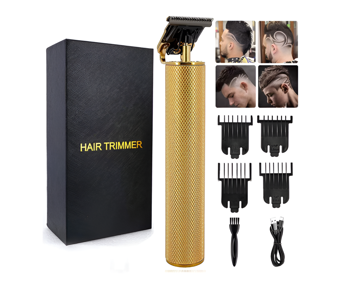 Masina de Tuns Profesionala pentru Barba si Contur, Fara Fir, Cu Lame din Otel Inoxidabil si Incarcare USB, Setari de 1.5mm, 3mm, 6mm si 9mm, Auriu, Neo™