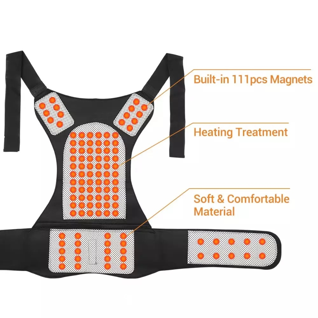 Aparatoare Profesionala cu 111 magneti Neo™ Premium®, tip Corset pentru spate si coloana, unisex, dimensiune reglabila, Negru