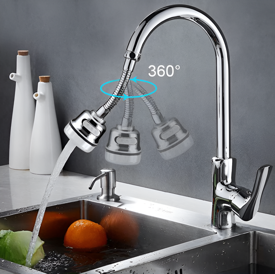 Aerator Neo™, Prelungitor, Rotire 360, 2 Moduri de Pulverizare, 18.5 CM, Argintiu
