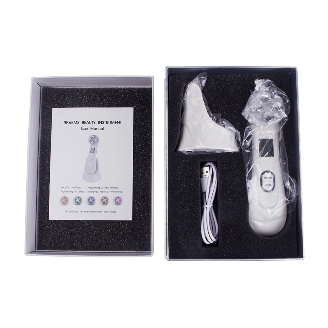 Aparat Profesional ingrijire faciala Rejuvenare cu Fotoni 5 in 1 Neo™ Photon, intinerire piele, efect anti-rid, tratament Electroporare, RF lumina LED, inchide porii, elimina acneea, Alb