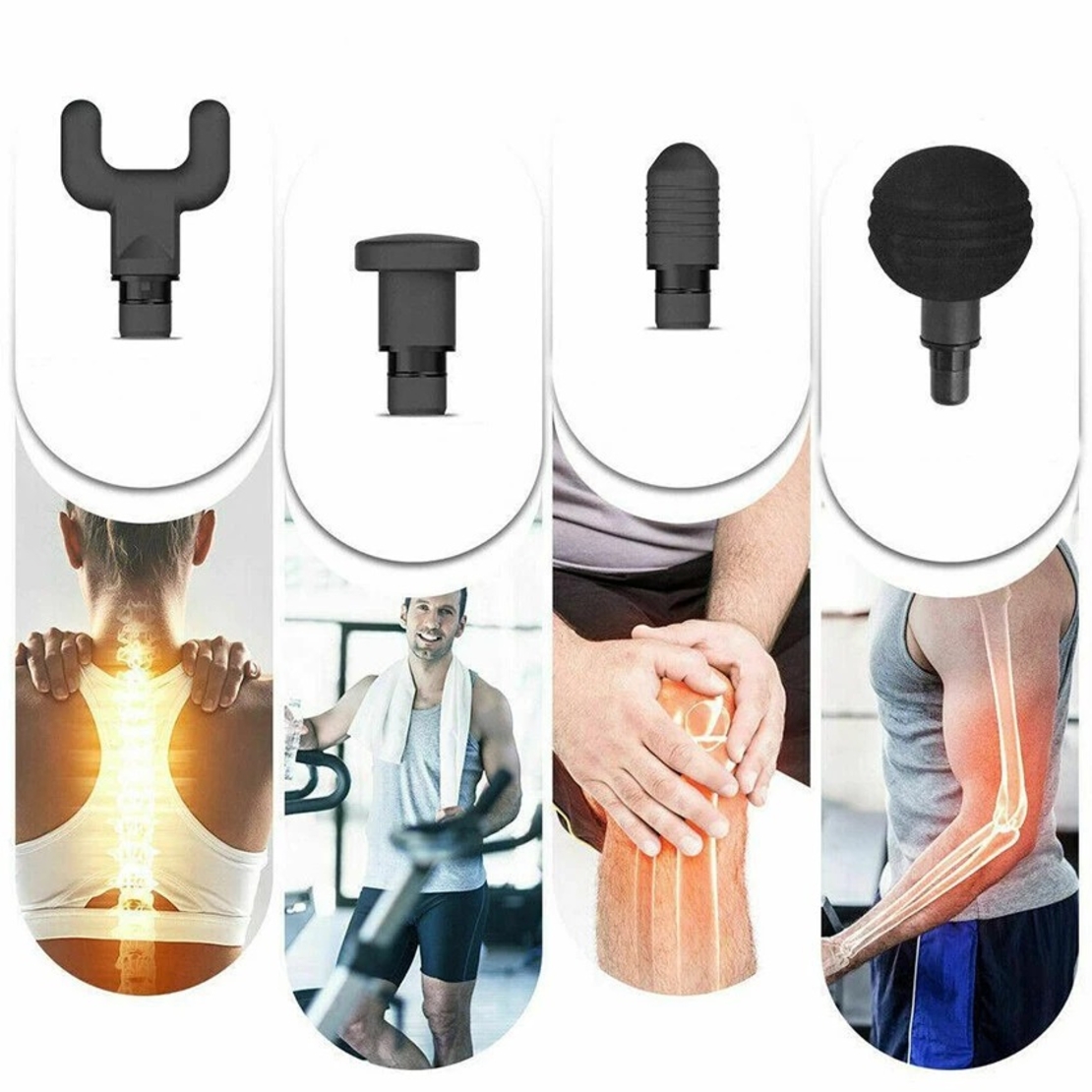 Aparat de Masaj Profesional, cu 4 capete interschimbabile si 6 trepte de intensitate, Neo™ Professional Gun®, pentru dureri musculare, reumatice, anticelulitic, Gri