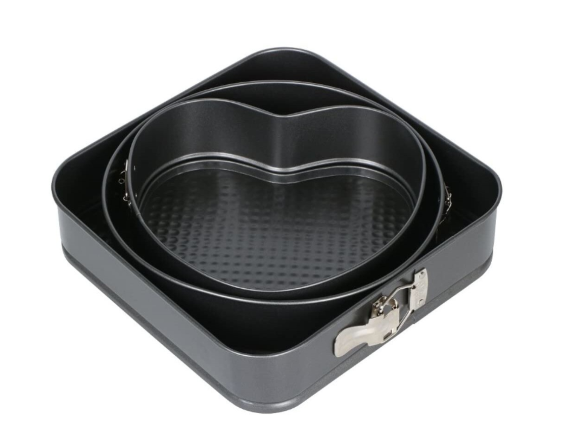 Set 3 Tavi pentru Copt, Forme Inima/Rotunda/Patrata si Baza Detasabila, 24 cm/26 cm/28 cm, Negru, Neo™