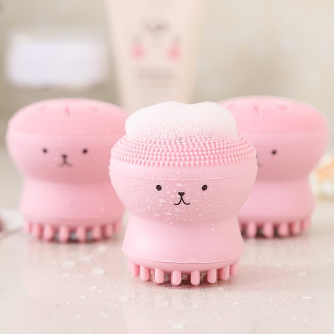 Dispozitiv curatare faciala si exfoliere din silicon, cu burete absorbant, deschide porii si inlatura delicat impuritatile, Neo™ Octopus, Roz