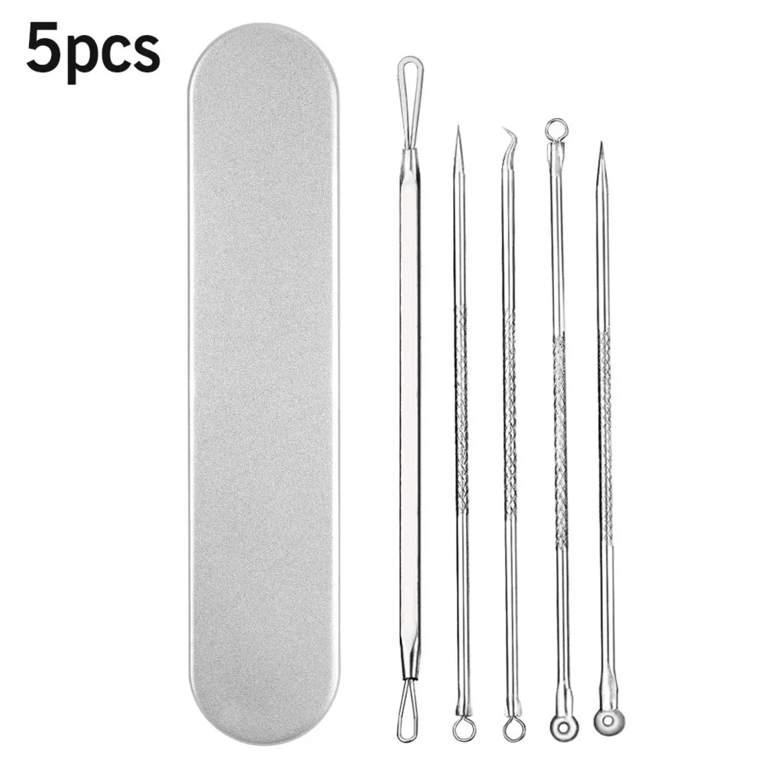Set 7 pensete pentru extractie puncte negre, comedoane, acnee, ustensile cosmetice din inox, metalic, Neo™ Premium®