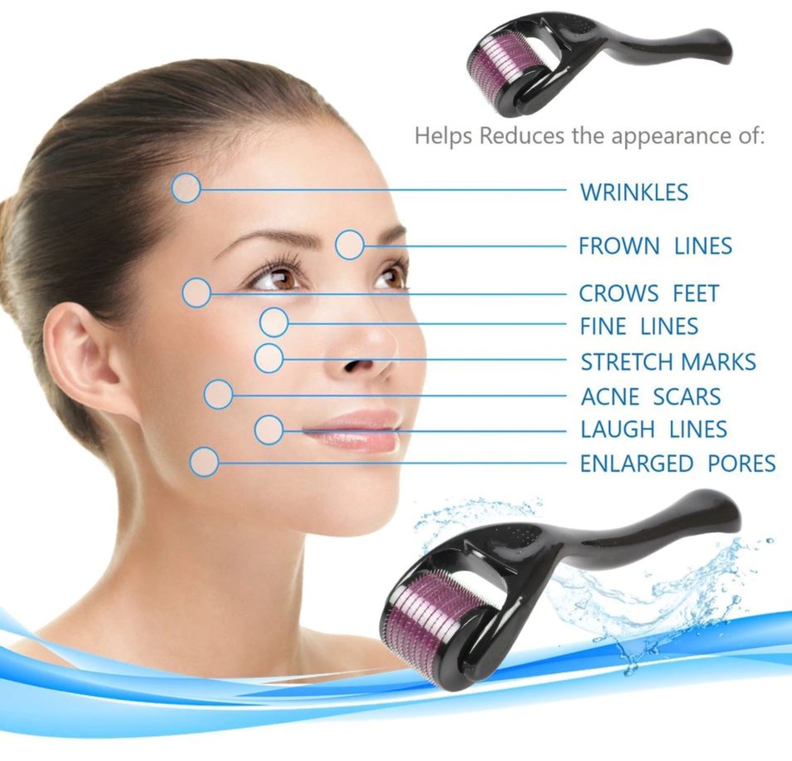 Aparat masaj facial Dermaroller pentru regenerarea pielii, cu 540 ace, negru/gri, 13 cm