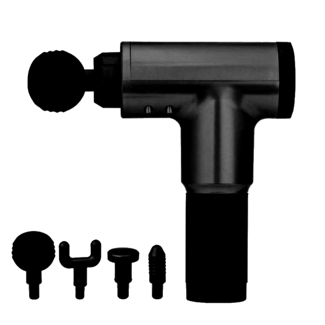 Aparat de Masaj Profesional, cu 4 capete interschimbabile si 6 trepte de intensitate, Neo™ Professional Gun®, pentru dureri musculare, reumatice, anticelulitic, Negru