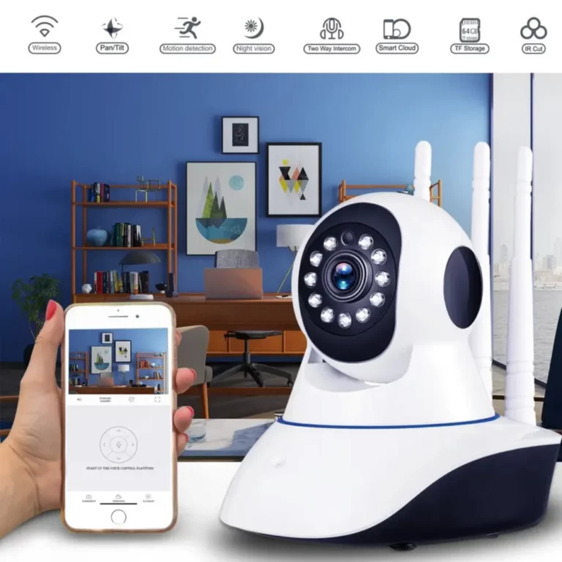 Camera de supraveghere HD cu rotire 360, WiFi, 3 Antene, cu Monitor Bebe Night Vision si Rotire Automata, Neo™ Camy-Cam®