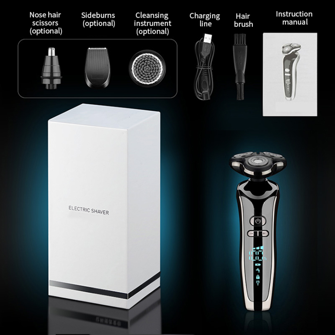 Aparat de ras electric 7 Capete, cu maner lung, Neo™ Blade 3D Samurai®, functie de trimmer, multifunctional, fara fir, incarcare USB, rezistent la apa, 3 lame independente, usor de curatat, sistem 7 in 1, Black-Silver