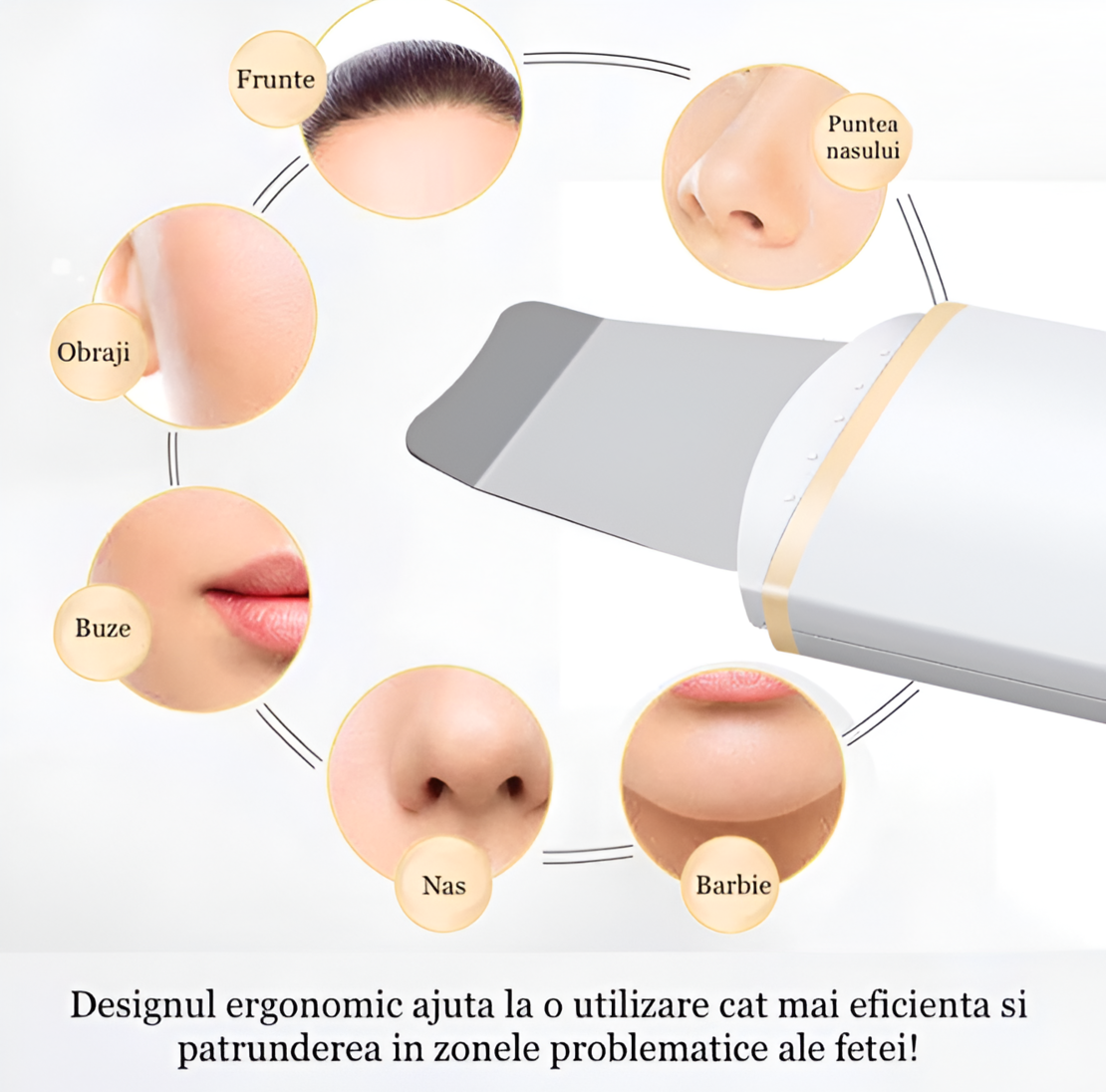 Aparat de curatare faciala cu ultrasunete NEO™, lifting ten, skin scrubber, indepartare puncte negre, hidratare, peeling, Alb