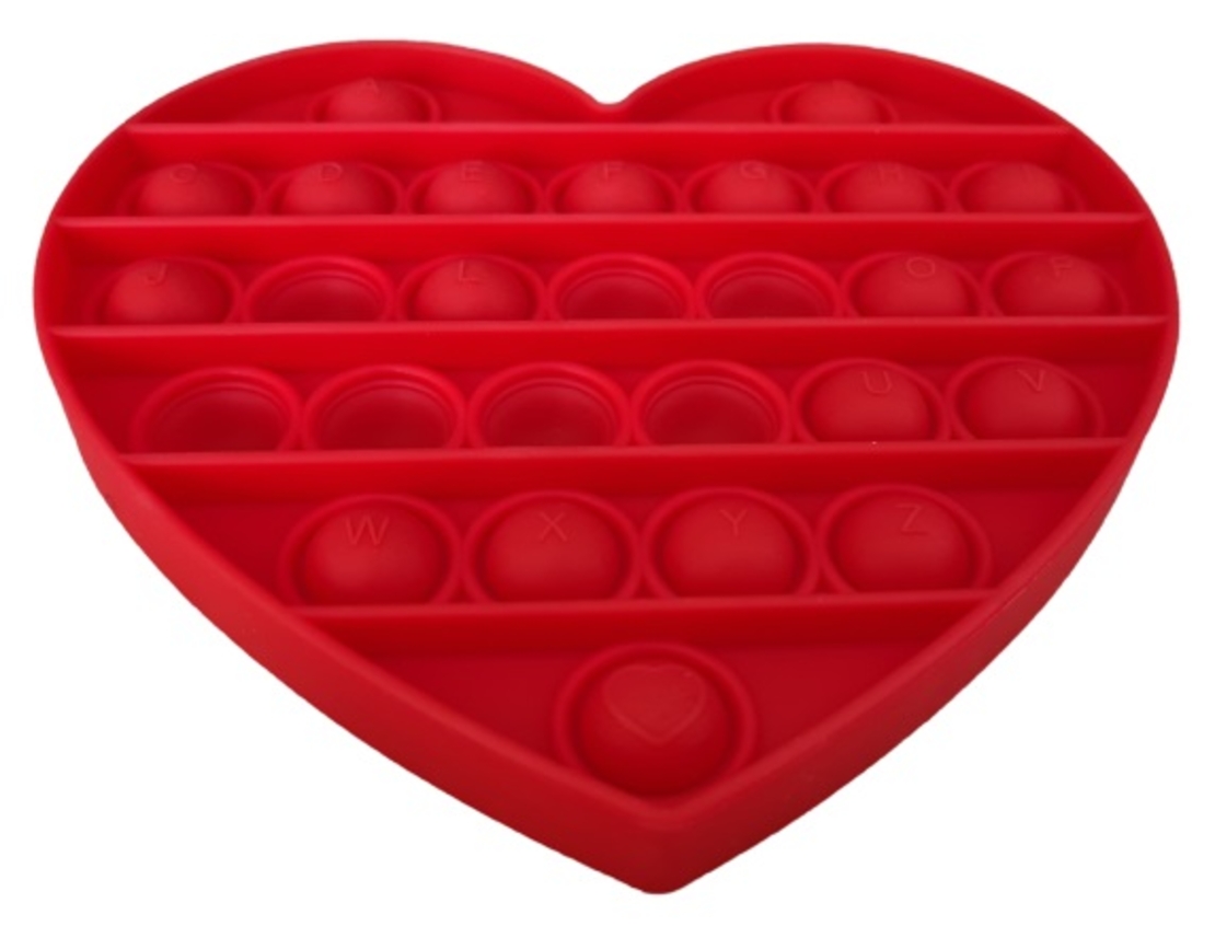 Jucarie antistres din silicon, Push Pop Bubble, Pop It, Neo Toy, forma inima, Rosu, 12x12x1.5cm