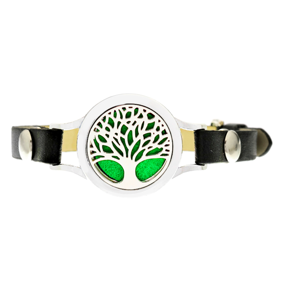 Bratara cu aromaterapie Neo™ WJ305, Tree of Life web leaves, eco-friendly, aliaj de zinc si piele ecologica