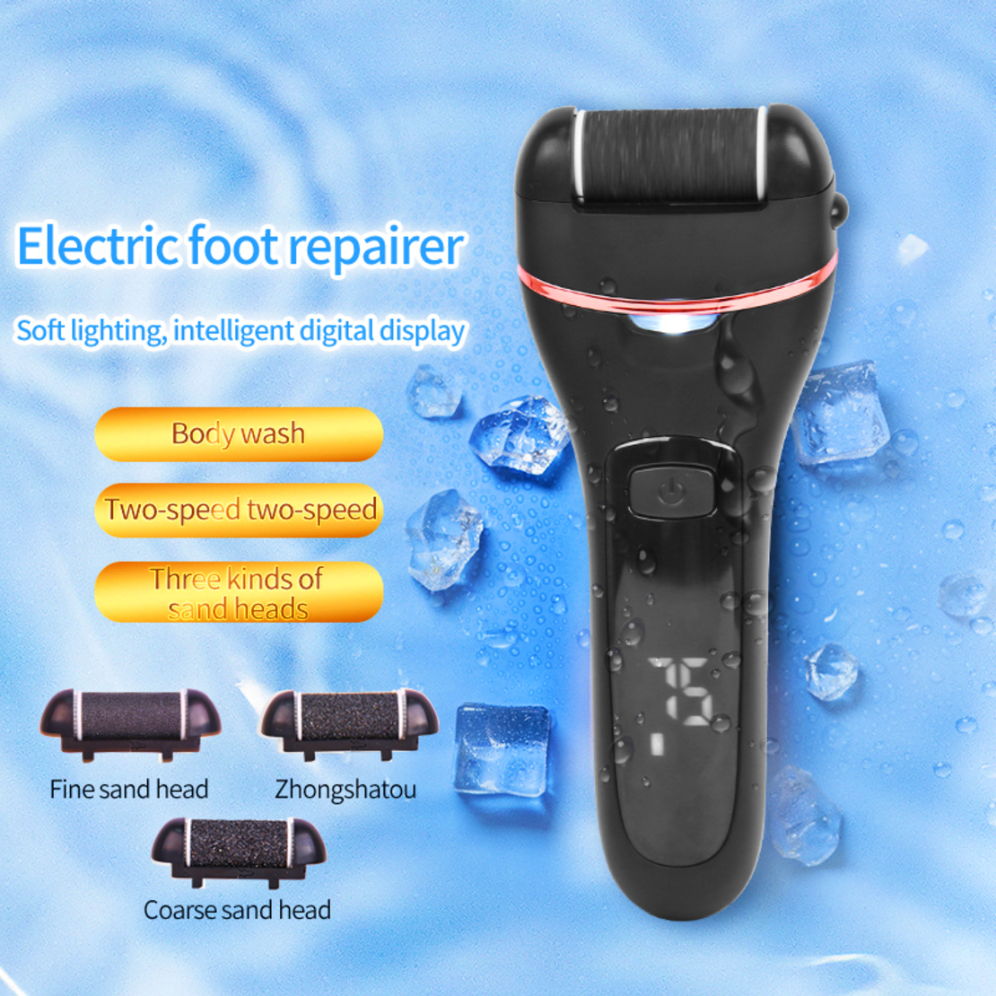 Aparat indepartare bataturi si piele uscata Calus Neo™ Foot Polisher V601, cu display digital, iluminare LED, incarcare USB, capat suplimentar si 3 role microminerale, 2000 rpm, Negru