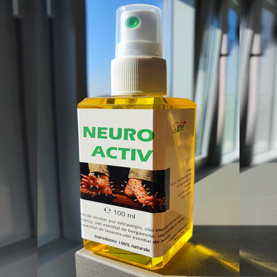 Ulei de masaj cu efecte terapeutice Extract Tea Tree, Bergamote, Lavanda, Menta, Busuioc, fluid, NeuroActiv, 100 ml