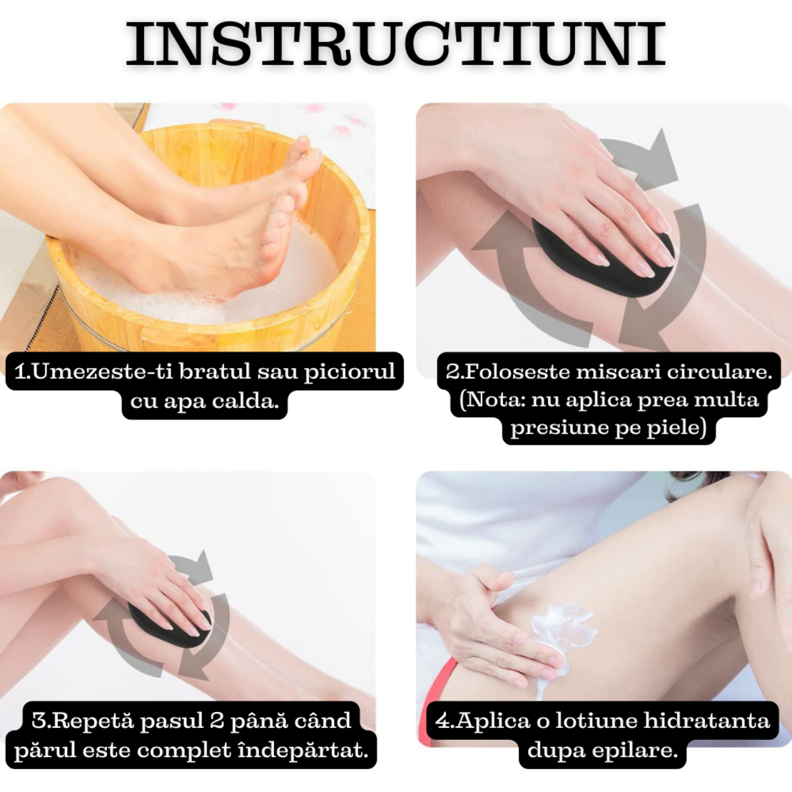 Epilator cu Cristale, Prin Frecare, Fara Durere, Intretinere Usoara, Reutilizabil, Portabil, Negru