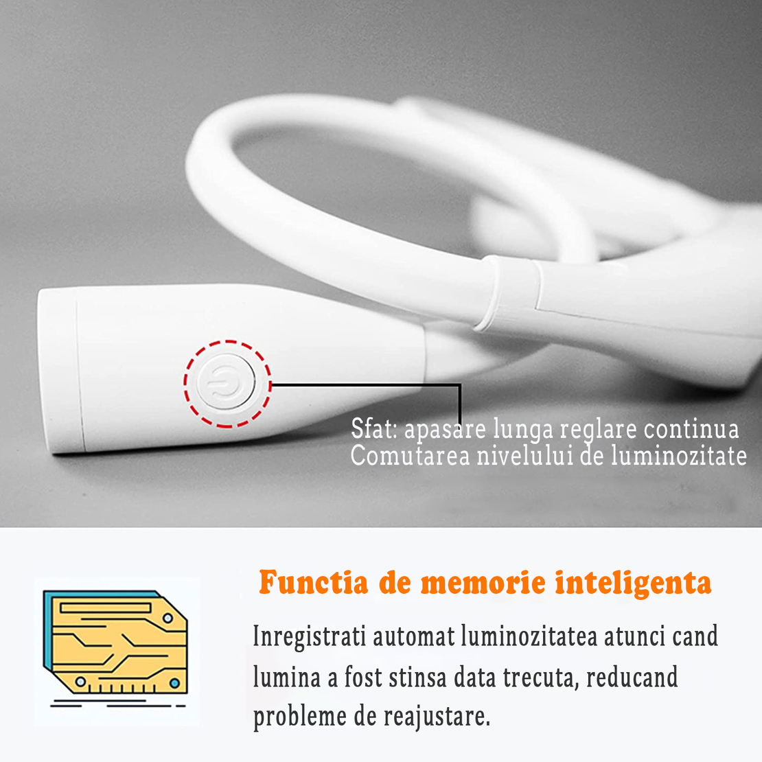 Lumina pentru Citit cu Pozitionare pe Gat, YWX, Flexibila, reincarcabila USB, Multifunctionala, cu 3 Tipuri De Lumina LED si 3 Nivele de Intensitate, Alb
