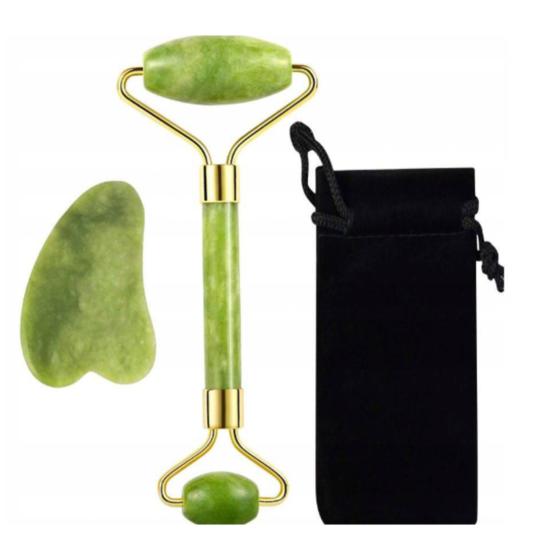 Roller pentru masaj cu drenaj facial Nemo, Reduce inflamatia, Calmeaza tenul, Jad, Verde