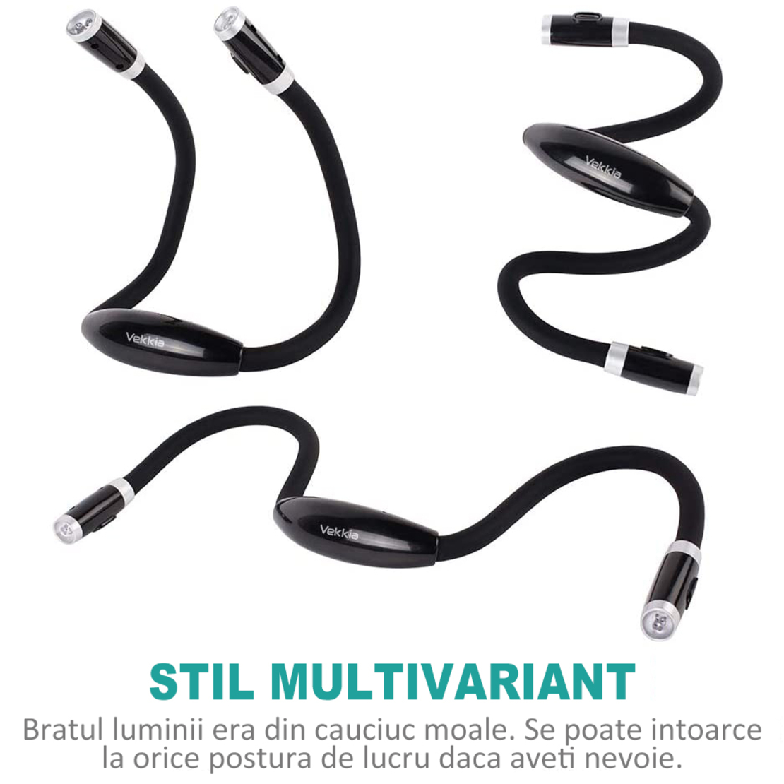 Lumina pentru Citit cu Pozitionare pe Gat, YWX, ABS/TPE, 3 niveluri de intensitate, USB, 750 mAh, Negru