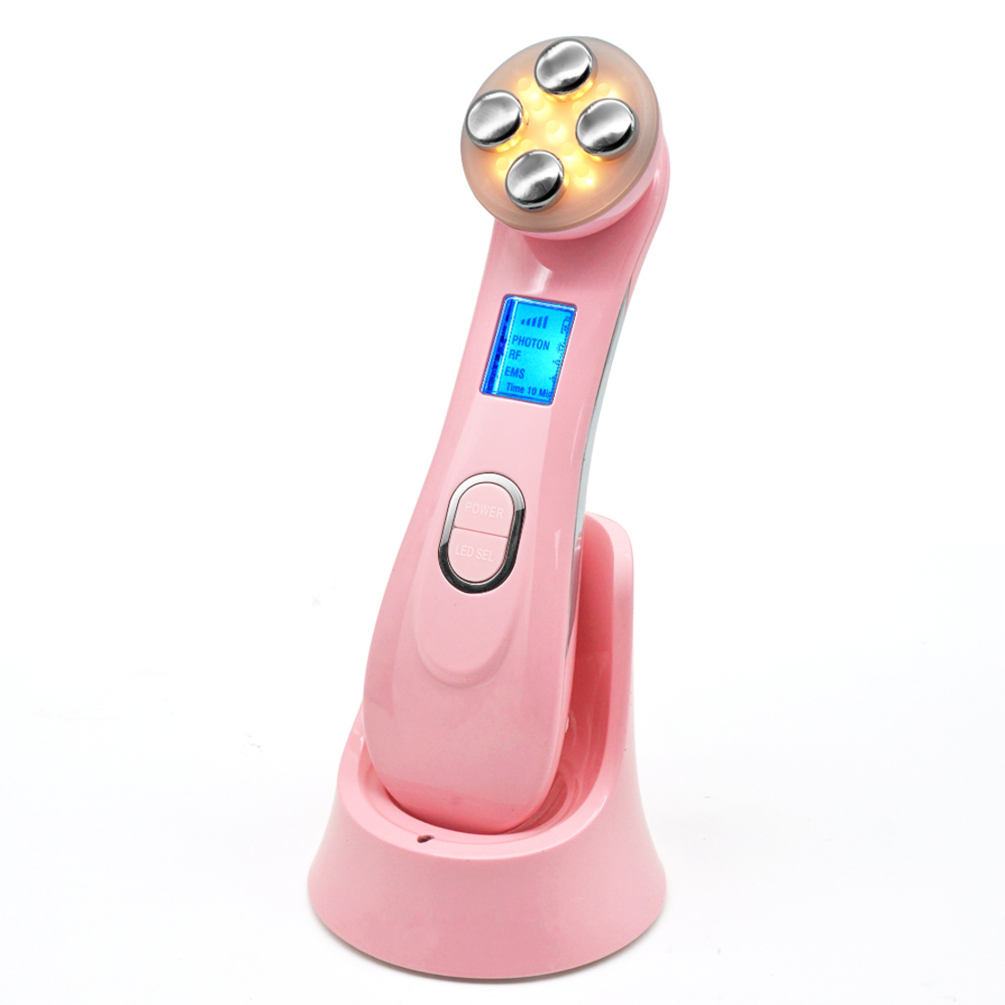 Aparat Profesional ingrijire faciala Rejuvenare cu Fotoni 5 in 1 Neo™ Photon, intinerire piele, efect anti-rid, tratament Electroporare, RF lumina LED, inchide porii, elimina acneea, Roz