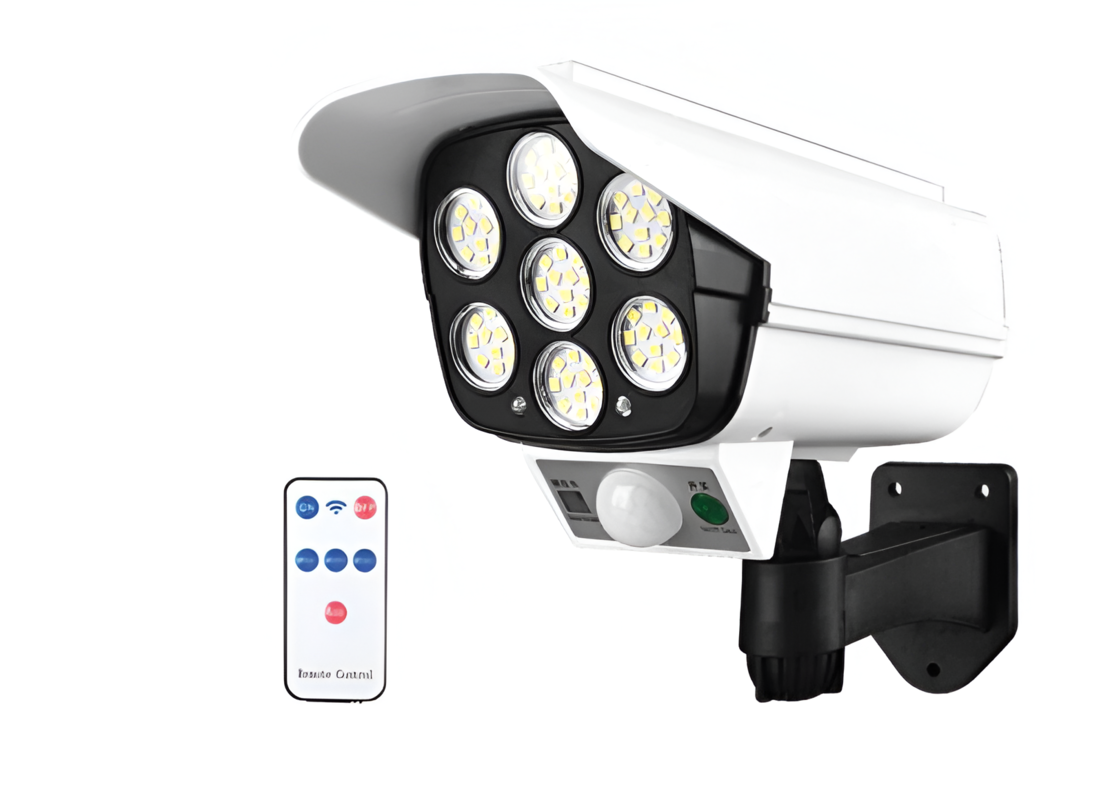 Lampa Solara Tip Camera Falsa 77 LED cu Panou solar, 10 W, Senzor miscare, 1200 mAH, Design Realist, Alb, Neo™