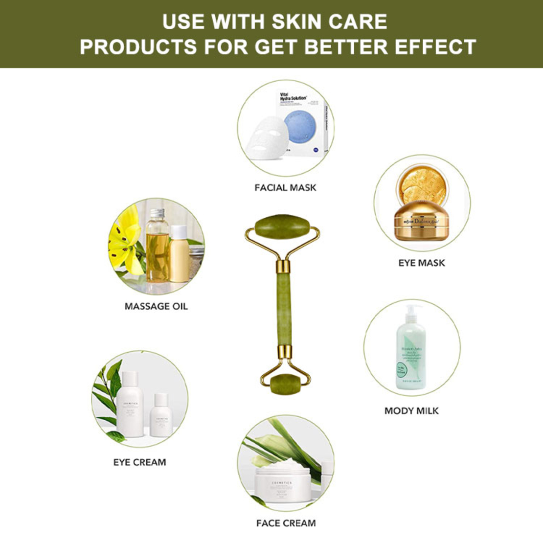 Set Rola Dubla Roller Jade si Piatra Guasha de Jad, Neo™, aparat / dispozitiv pentru masaj facial si corporal si drenaj limfatic, Verde