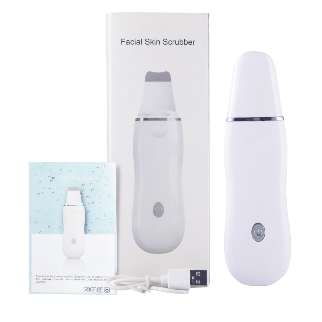 Aparat de curatare faciala cu ultrasunete, Neo™ Skin®, lifting ten, skin scrubber, spatula indepartare puncte negre, hidratare, peeling, Alb