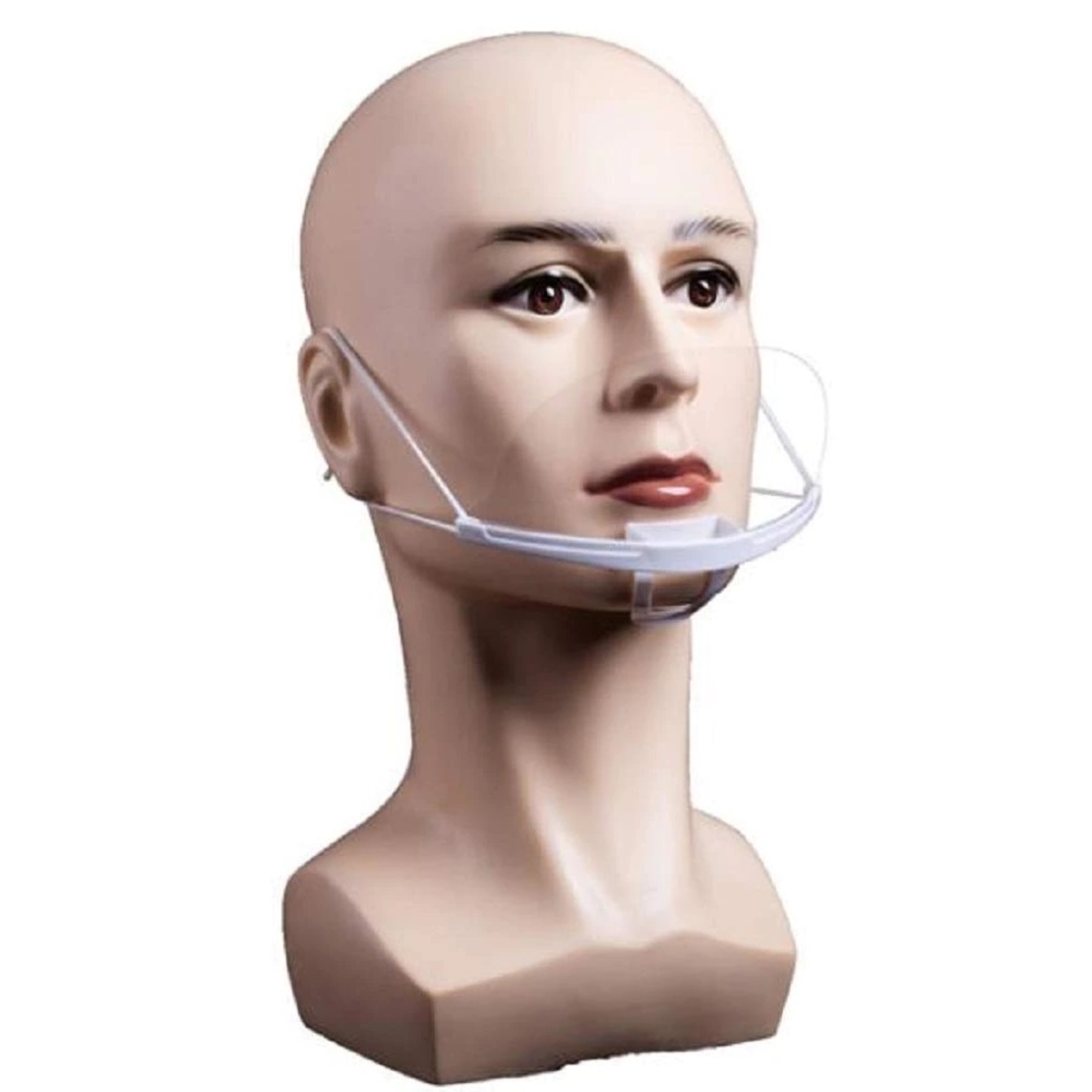Set 10 Masti transparente reutilizabile pentru gura si nas, cu suport pentru barbie si elastic, bandou alb, Neo Horeca