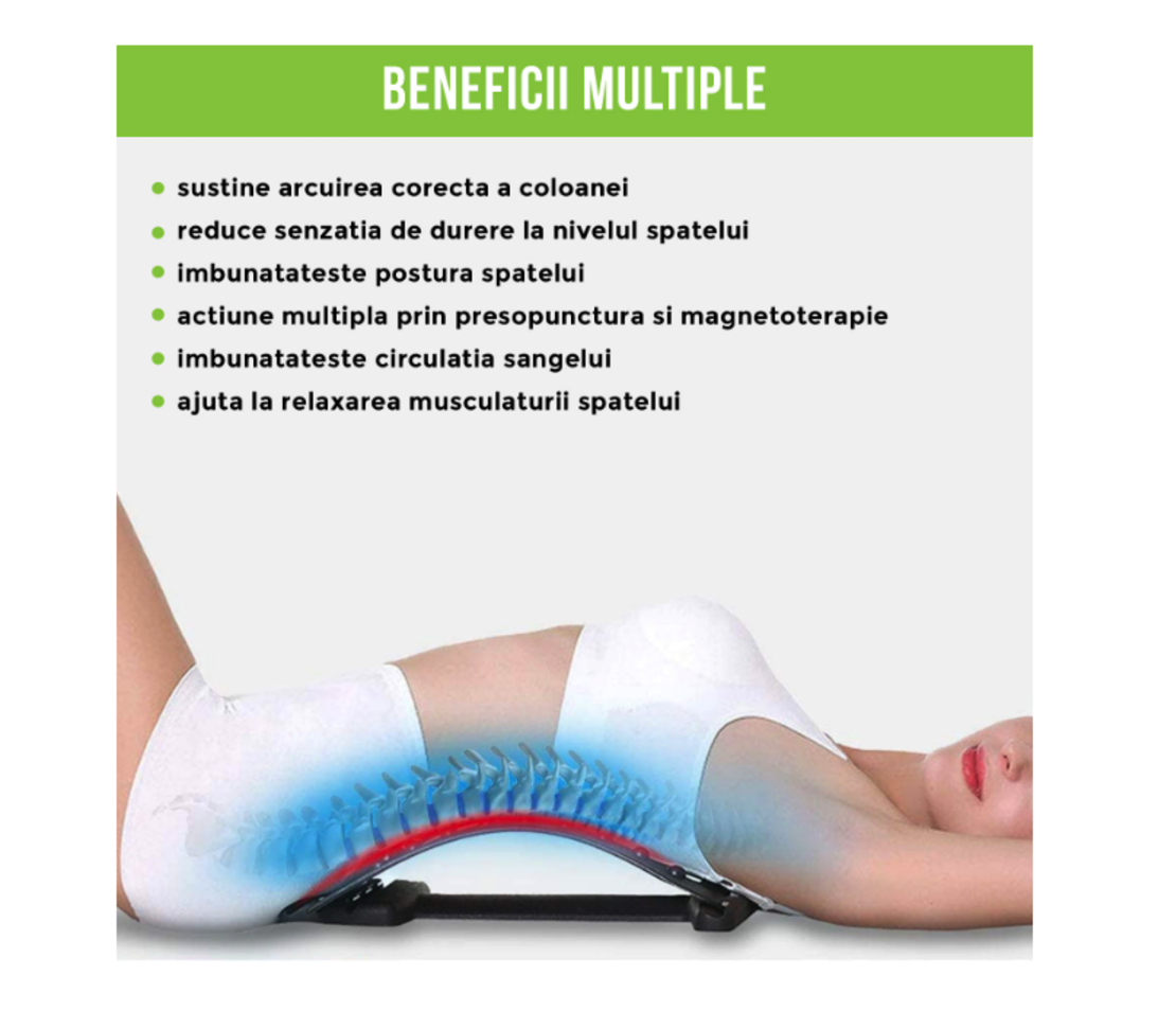 Dispozitiv Ortopedic NEO™ 3in1, pentru Suportul, Intinderea, Masajul si Relaxarea Zonei Lombare, Albastru