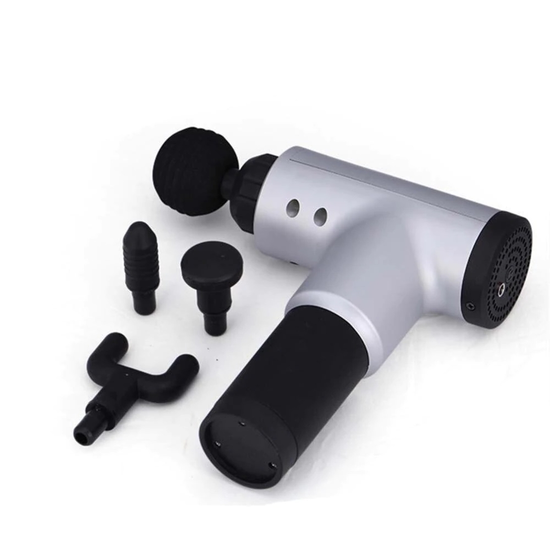 Aparat de Masaj Profesional, cu 4 capete interschimbabile si 6 trepte de intensitate, Neo™ Professional Gun®, pentru dureri musculare, reumatice, anticelulitic, Gri