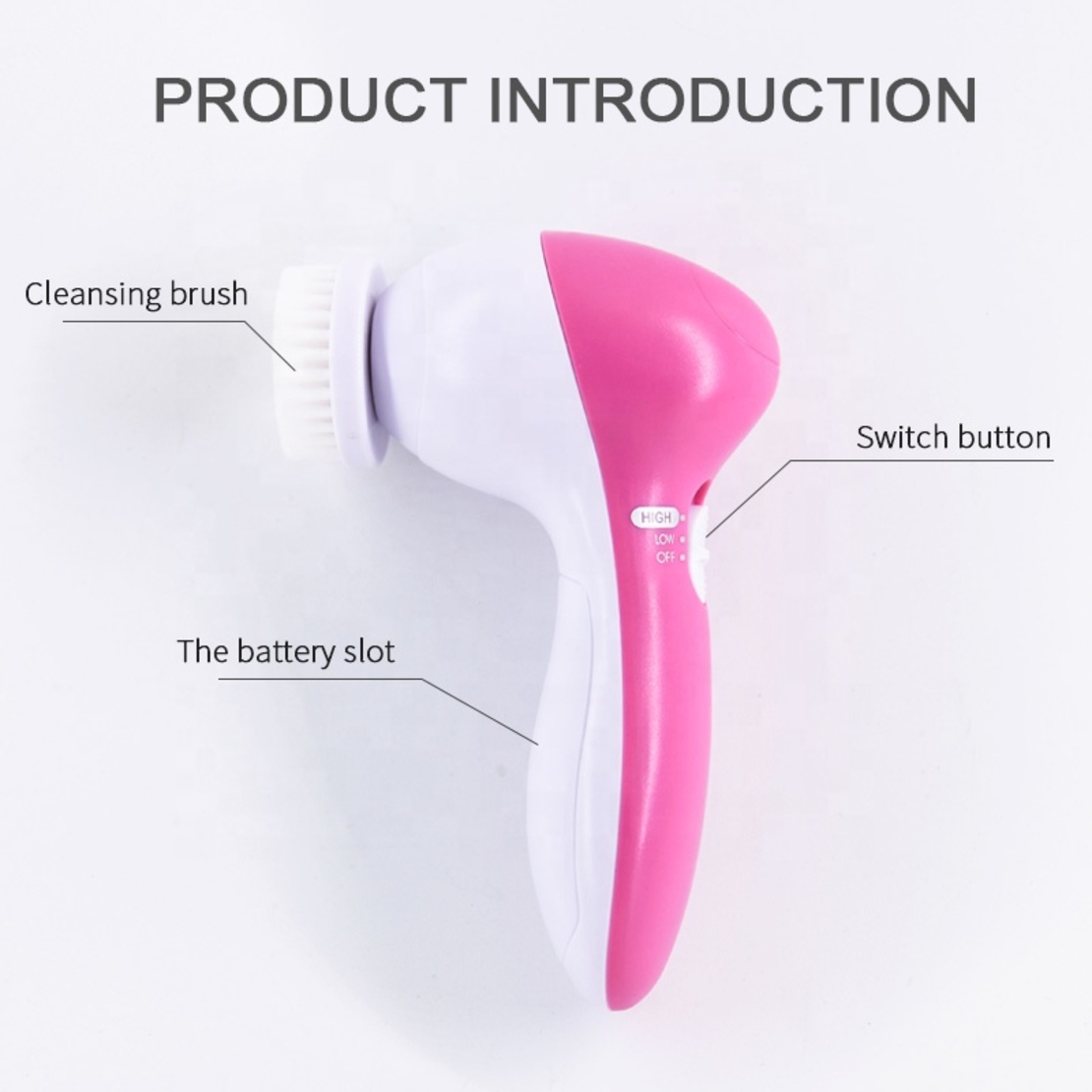 Perie Rotativa pentru curatare faciala si masaj 5 in 1, Neo™ Premium, cu 2 viteze, functie de reglare a vitezei, 5 capete perii interschimbabile,13x7cm, alb/roz