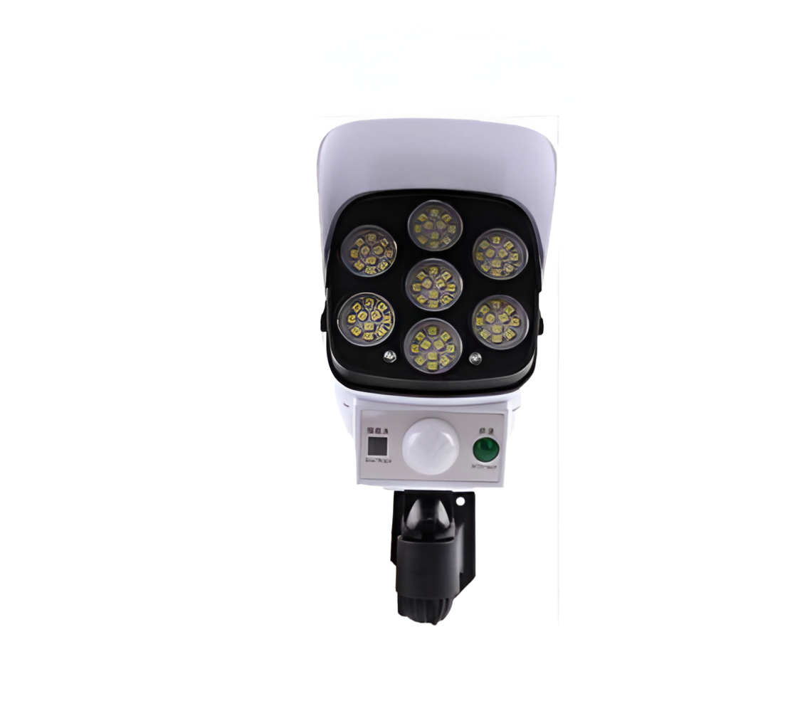 Lampa Solara Tip Camera Falsa 77 LED cu Panou solar, 10 W, Senzor miscare, 1200 mAH, Design Realist, Alb, Neo™