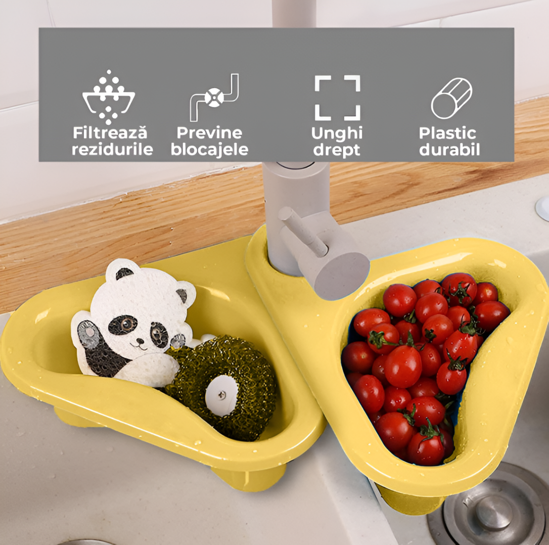 Cosulet de Scurgere Neo™ pentru Chiuveta, Forma de Lebada, Prindere de Baterie, Galben