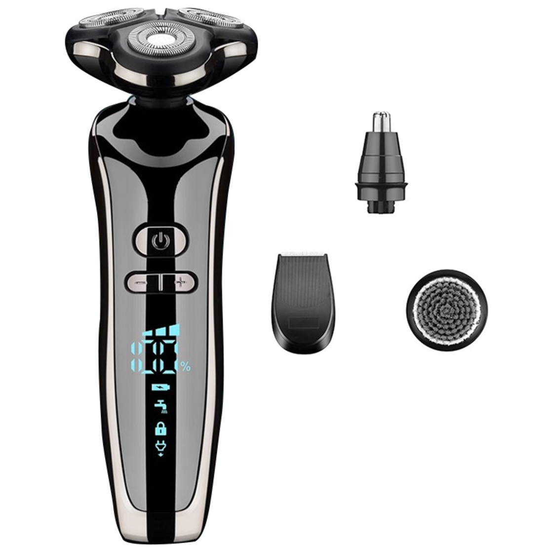 Aparat de ras electric 7 Capete, cu maner lung, Neo™ Blade 3D Samurai®, functie de trimmer, multifunctional, fara fir, incarcare USB, rezistent la apa, 3 lame independente, usor de curatat, sistem 7 in 1, Black-Silver