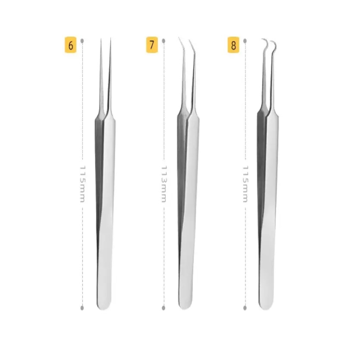 Set 8 pensete pentru extractie puncte negre, comedoane, acnee, ustensile cosmetice din inox, metalic, Neo™ Premium®