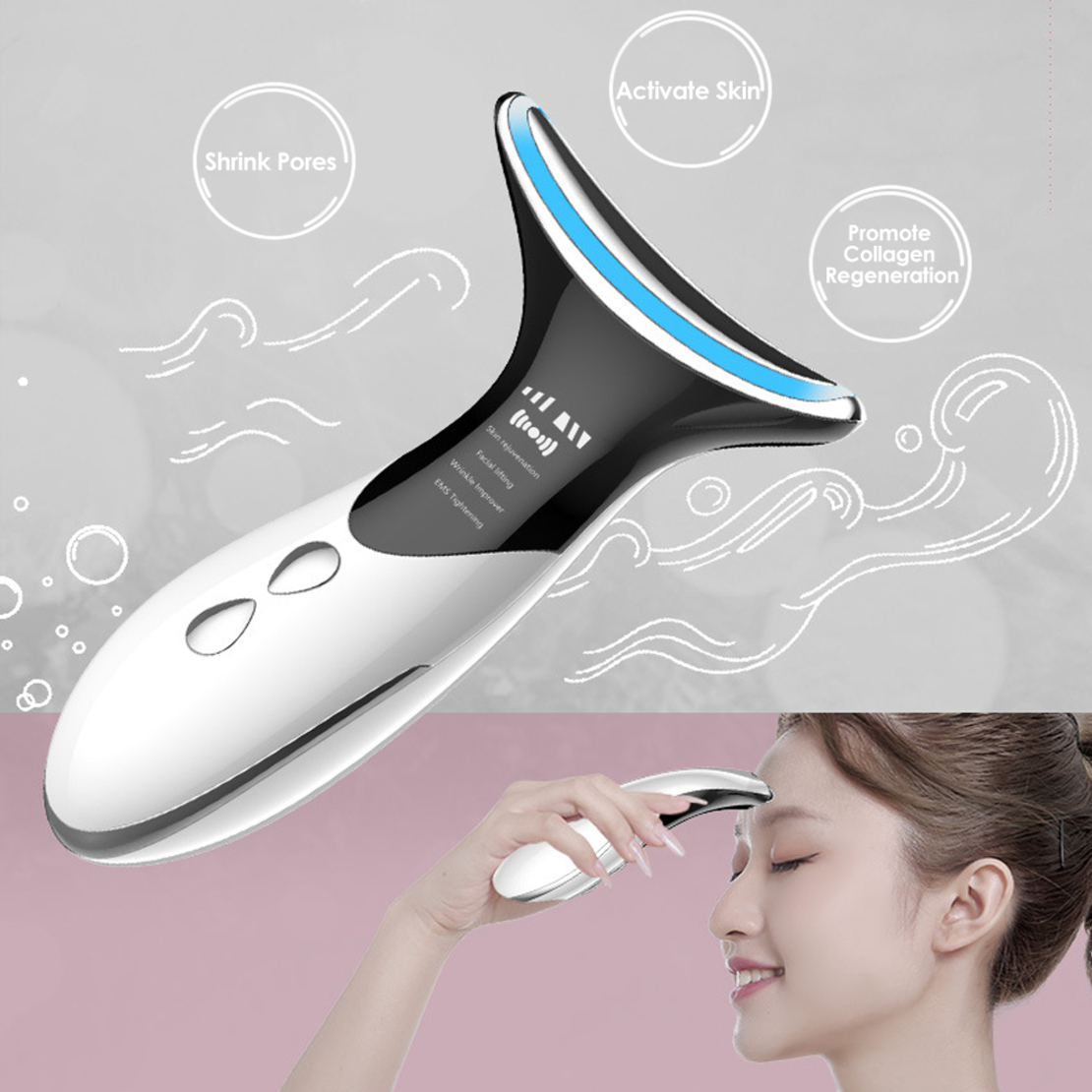 Dispozitiv de Lifting si Rejuvenare Faciala 3 in 1 Neo Premium, cu functii multiple, curatare, masaj antirid, inchidere pori, Silver Blue