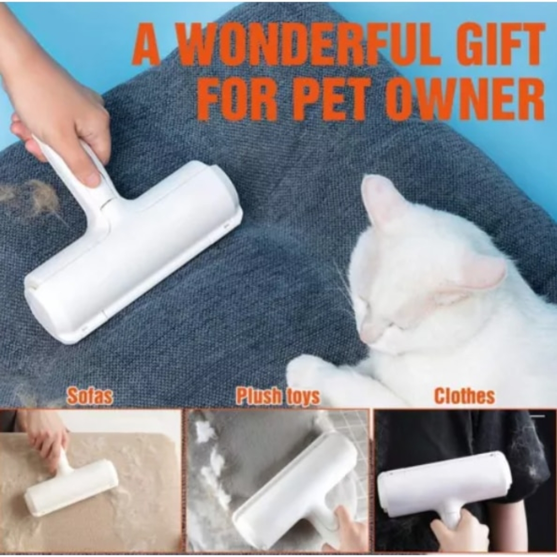 Set Format din Perie cu Rola si barete de cauciuc, Neo™ Pet®, cu compartiment pentru colectarea blanii si parului, Albastru si Manusa Periat Animale Neo™ Pet®, Rosie, 23X16.5CM