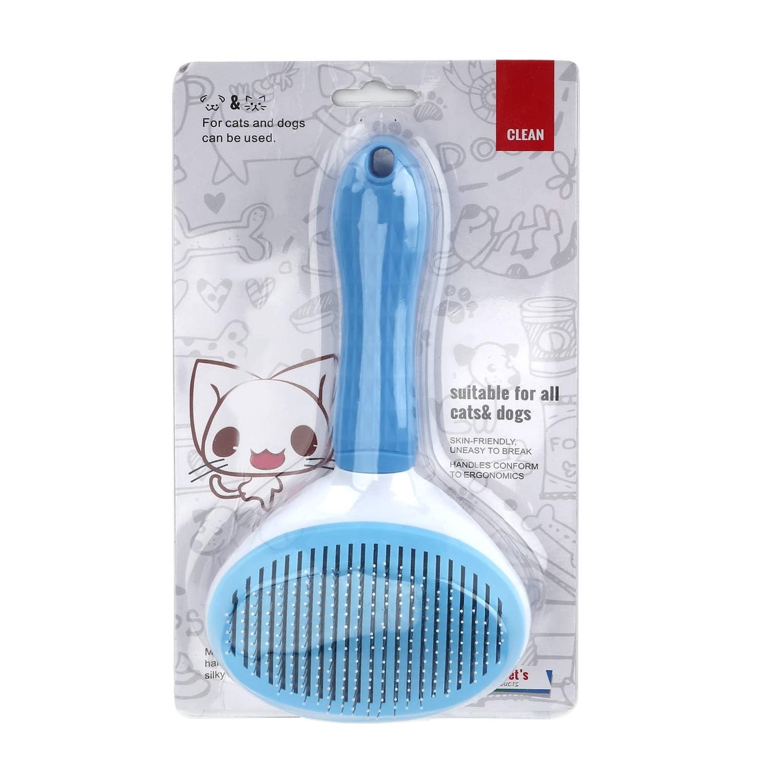 Perie cu buton auto-curatare pentru animale, Bell™ Pet-Pet®, utila in curatarea si ingrijirea parului, 20x10x6 cm, pisici, caini, iepuri, albastra