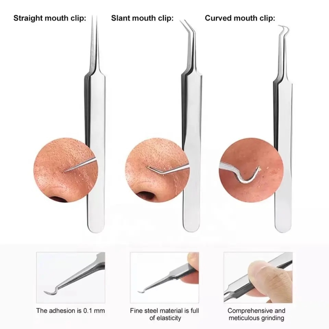 Set 7 pensete pentru extractie puncte negre, comedoane, acnee, ustensile cosmetice din inox, metalic, Neo™ Premium®