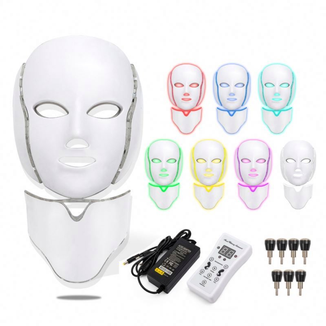 Masca LED Cosmetica Tratament Fotoni Fata si Gat, Neo™ Beauty, Anti-imbatranire, Anti-Acnee, Functie de Lifting, 7 Culori LED, Tratament non invaziv, Alba