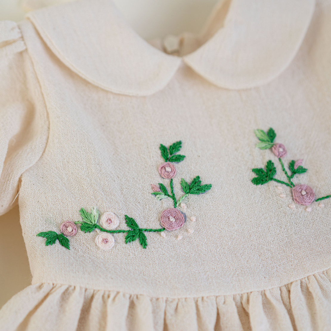 Baby Girl Dress and Cream Bonnet with Hand Embroidery – ZITA Model