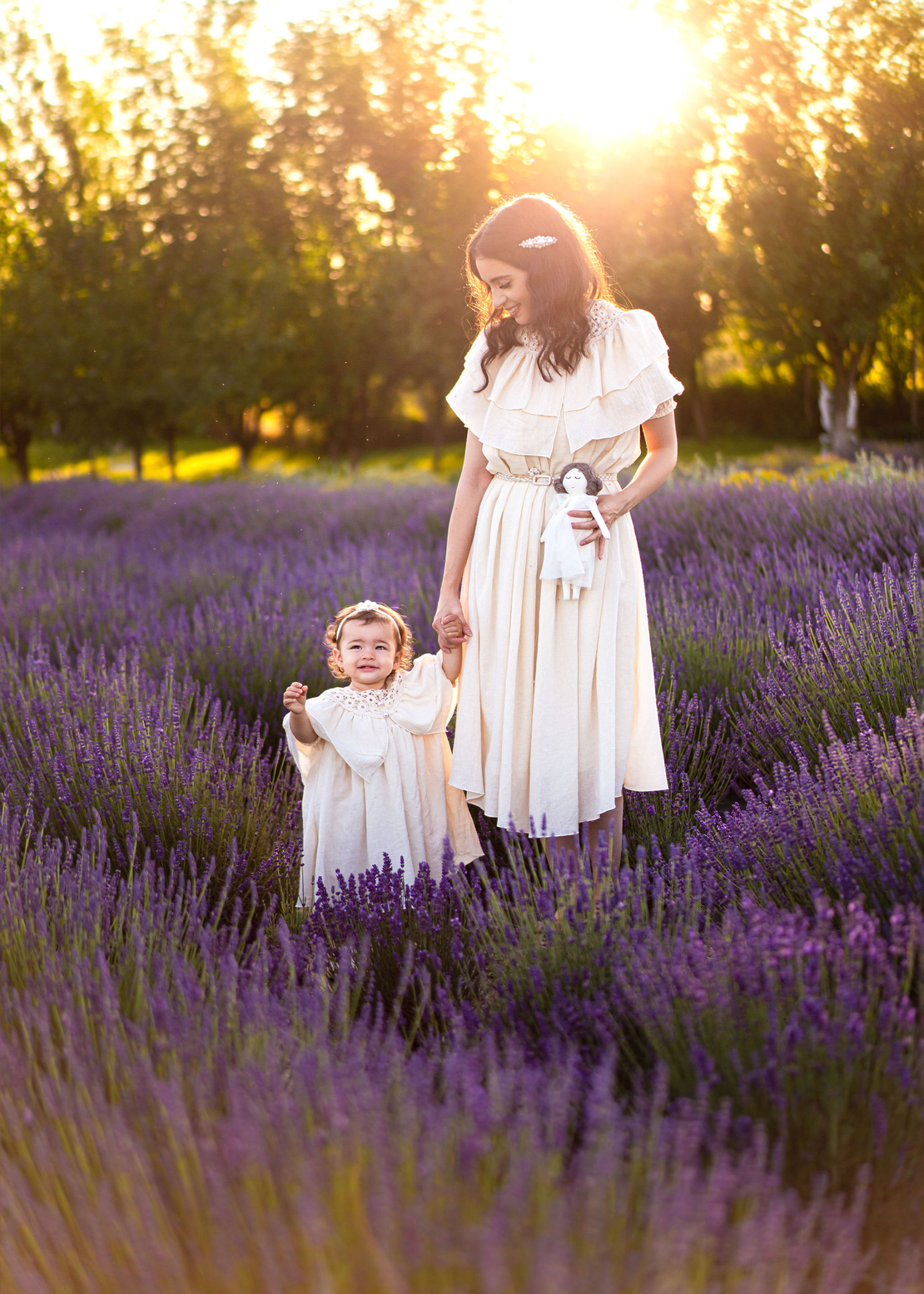 Set rochii mamă-fiică din pânză topită fină, model TAISIA