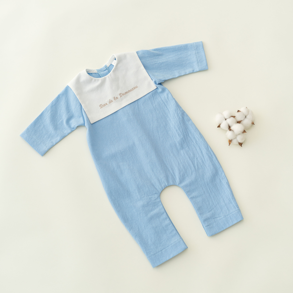 Salopetă „Dar de la Dumnezeu” baby blue din bumbac prespălat