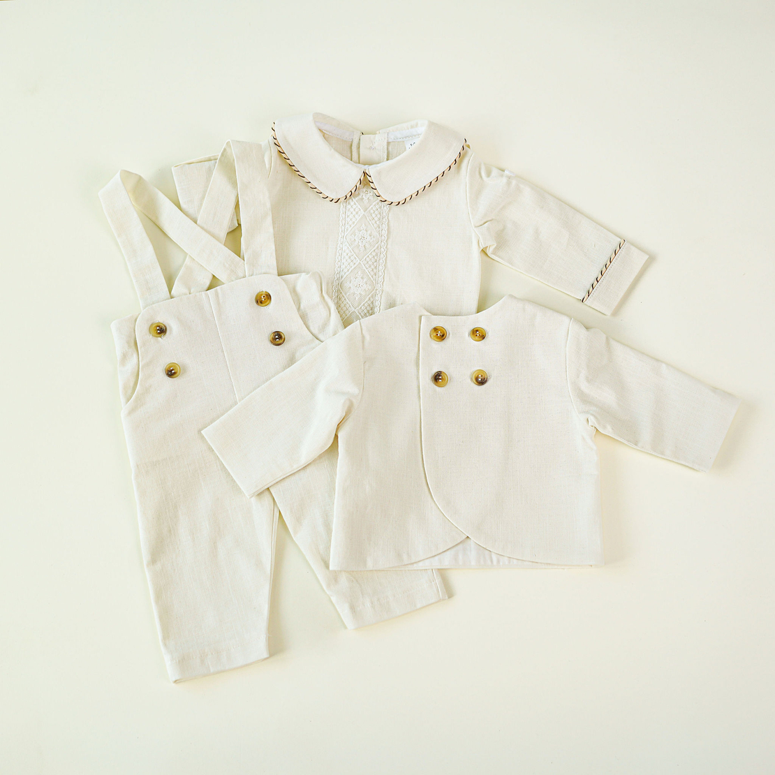 Compleu de in baietel, 0-1 ani, model ANDI ivoire