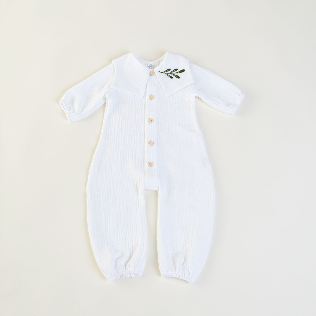 Baby Muslin Romper with Olive Branch Embroidery – OLIVE Model