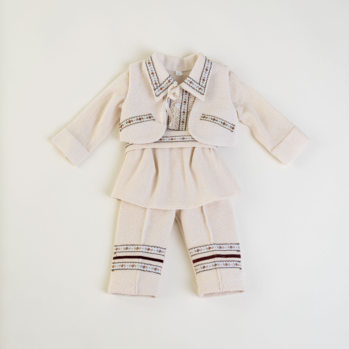 Baby Boy Cream Cotton Outfit with Traditional Motifs – ION Model