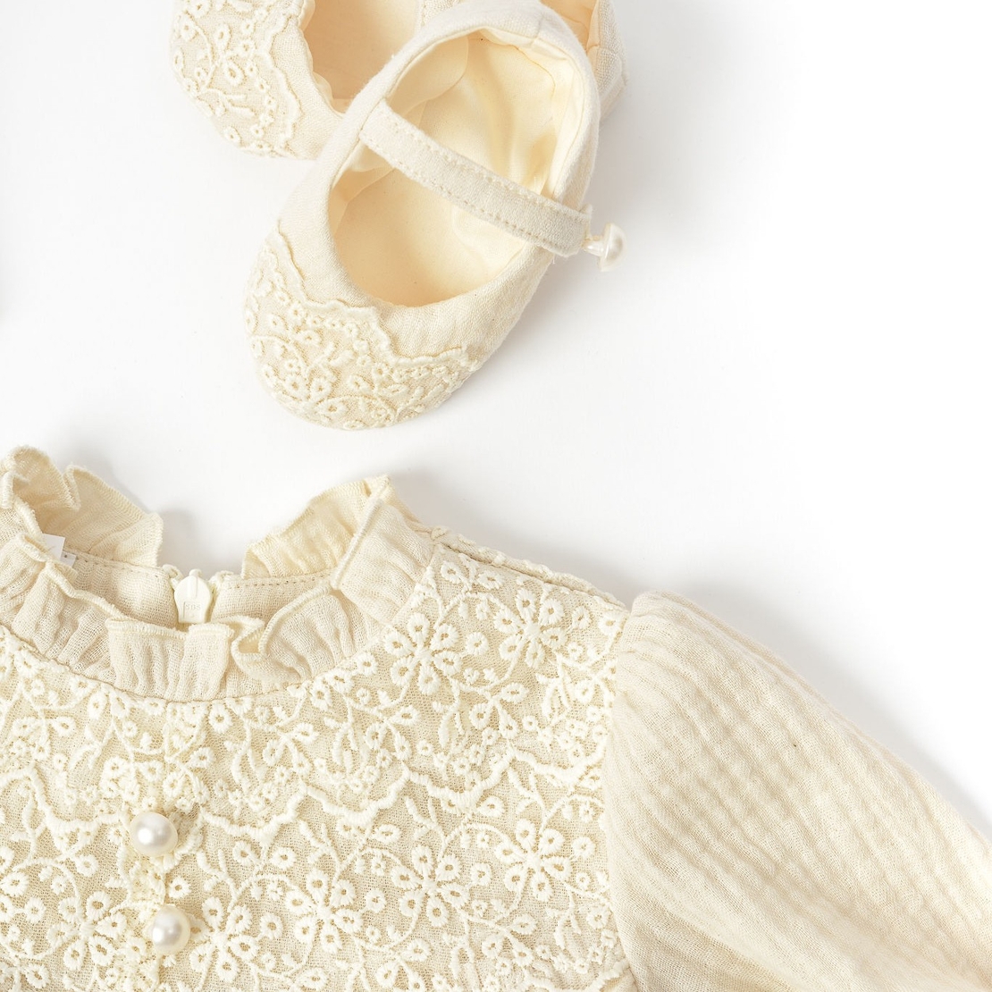 Rochita botez fetite, muselina crem, model NICOLE