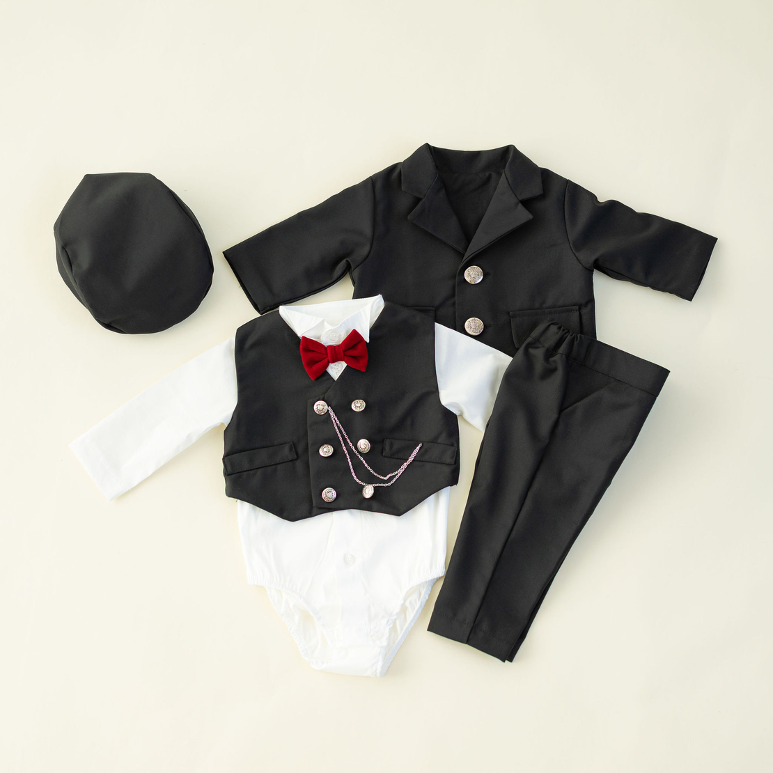 Costum botez 6 piese baieti, negru, model ANTHONY