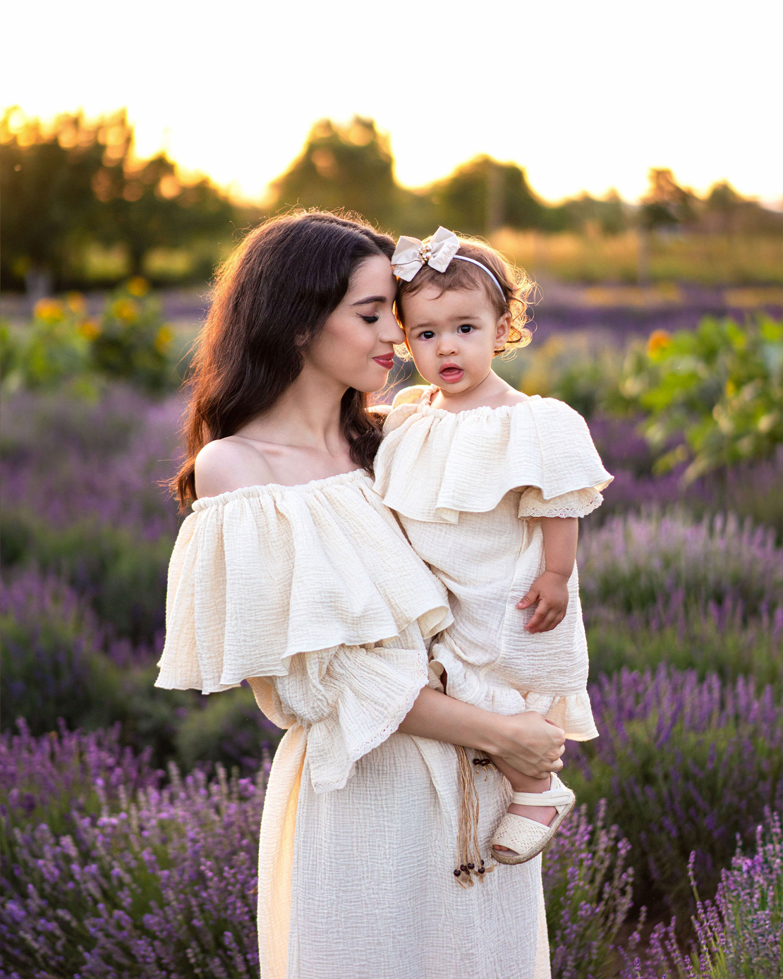 Set rochii mamă-fiică din muselină organică, model AMELIA