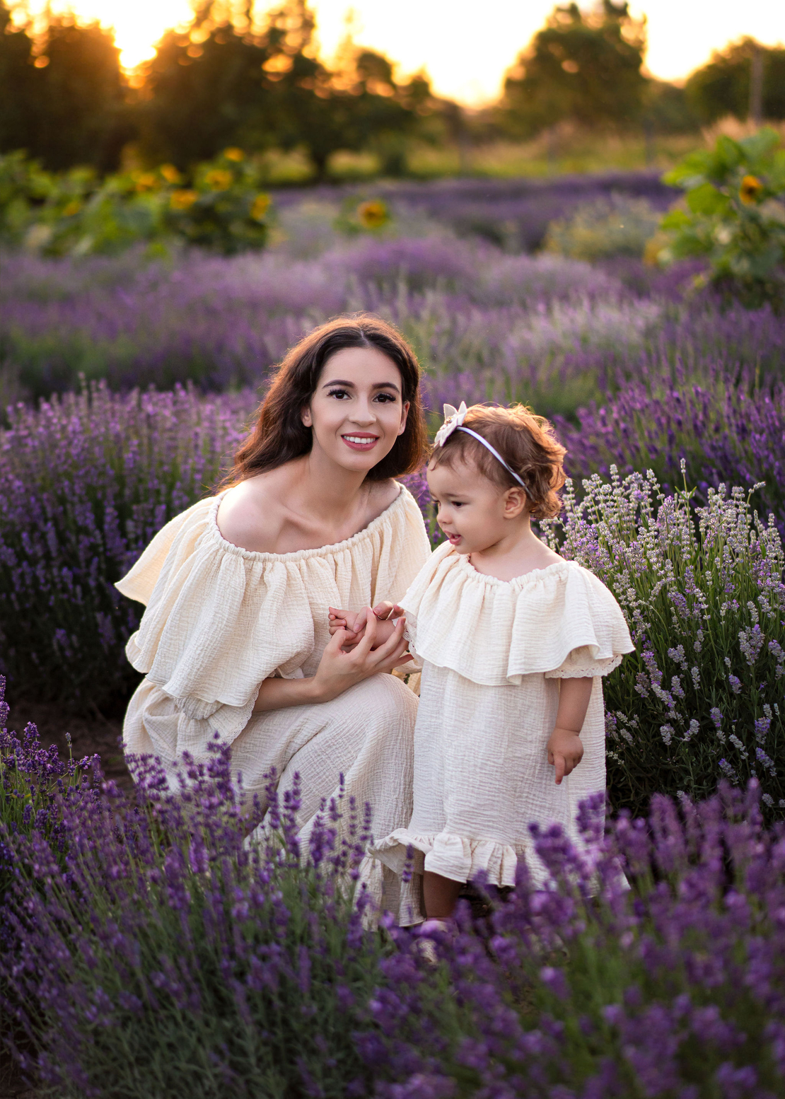 Set rochii mamă-fiică din muselină organică, model AMELIA