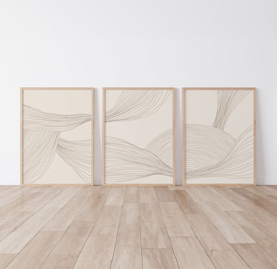 Set 3 tablouri, Ramă Bej, Model minimalist, 30x40 cm